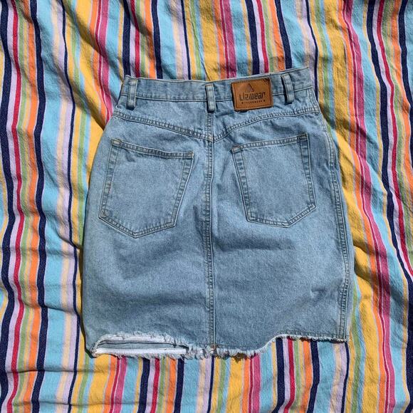 Y2k Denim Skirt with Fringe by Liz Claiborne LizWear Size 10 100% Cotton - Picture 2 of 5